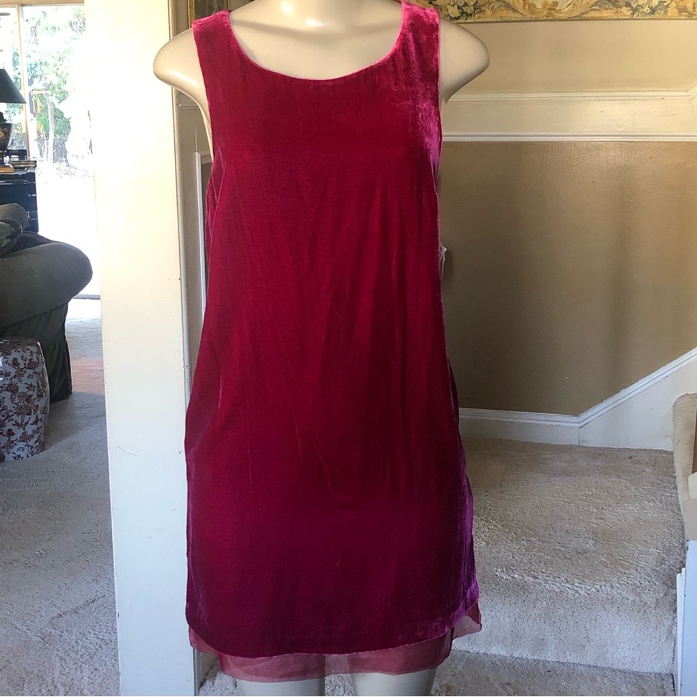 Romantic Red Velvet Sleeveless Sheath Tank Dress peeking sheer hem Sm party